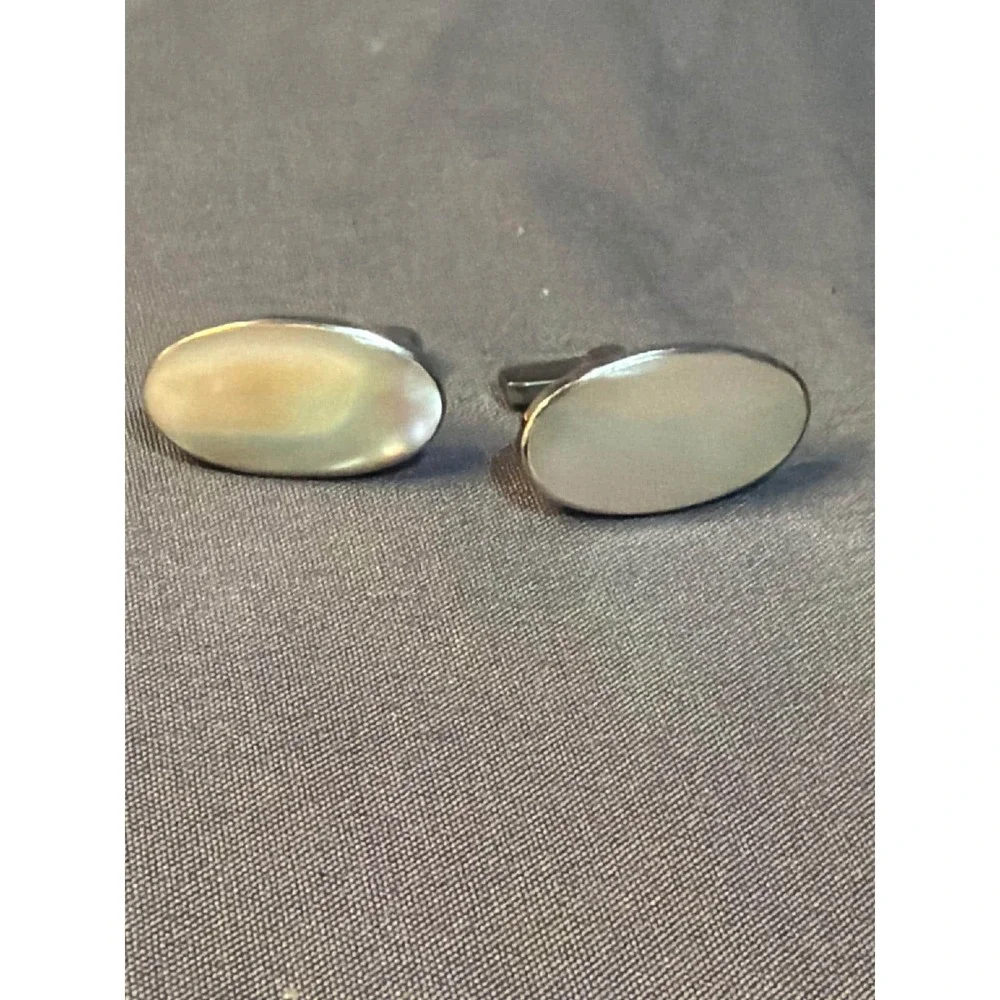 Vintage Oval Mother of Pearl Cufflinks Silver Tone Formal Wedding Mens Jewelry